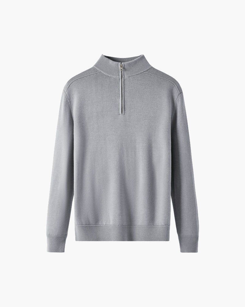 Herren Merinowollpullover Stehkragen Halbzipper Schwarz - Norvielle