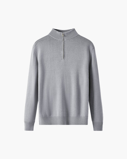 Herren Merinowollpullover Stehkragen Halbzipper Schwarz - Norvielle