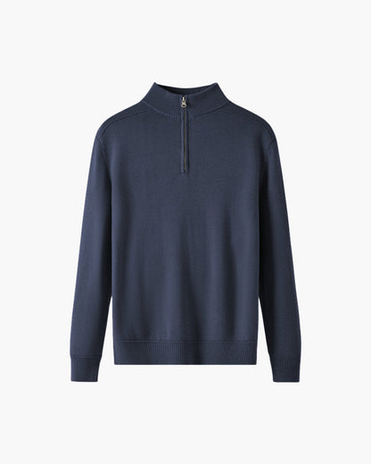 Herren Merinowollpullover Stehkragen Halbzipper