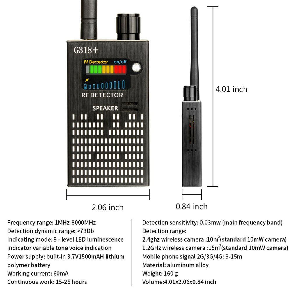 Wanzendetektor HF-Detektor für versteckte Kameras und GSM-GPS-Geräte