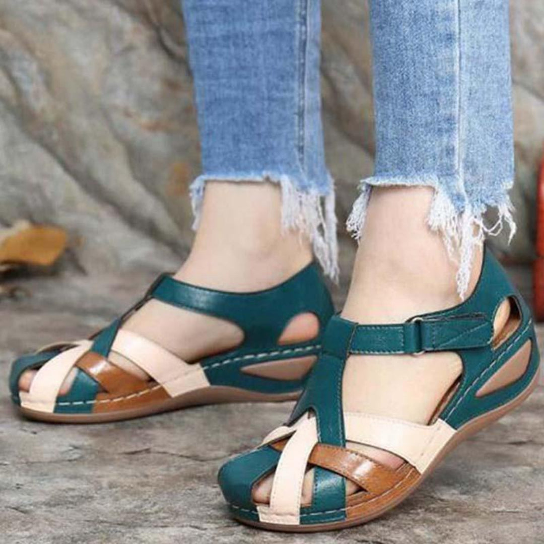 Adrianda Damen Sandalen Klettverschluss Atmungsaktiv Beige
