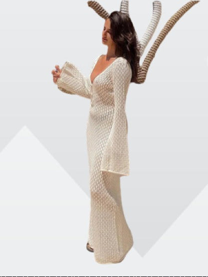Durchsichtiges V-Ausschnitt Kleid Damen Transparent