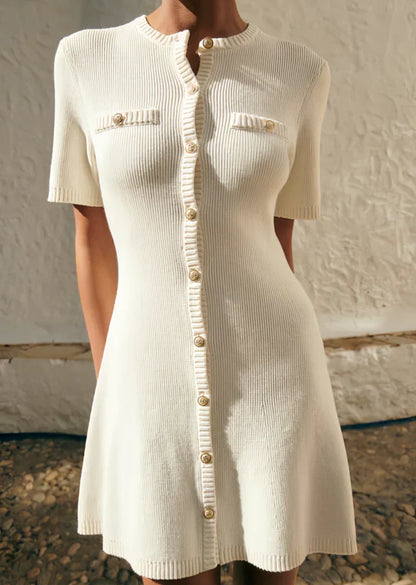 Damen Minikleid Kurzärmelig Knopfleiste Elegantes Design