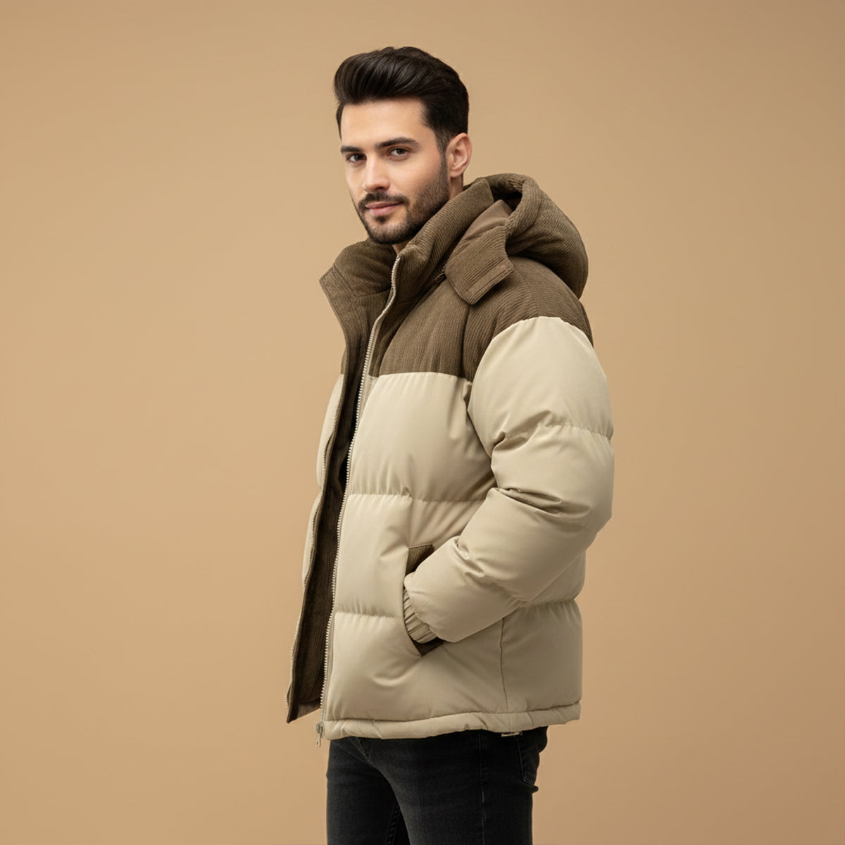 Herren Winterjacke Gepolstert Kapuze Warm