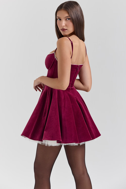 Damen Samt Mini-Kleid Spaghettiträger Ausgestellt