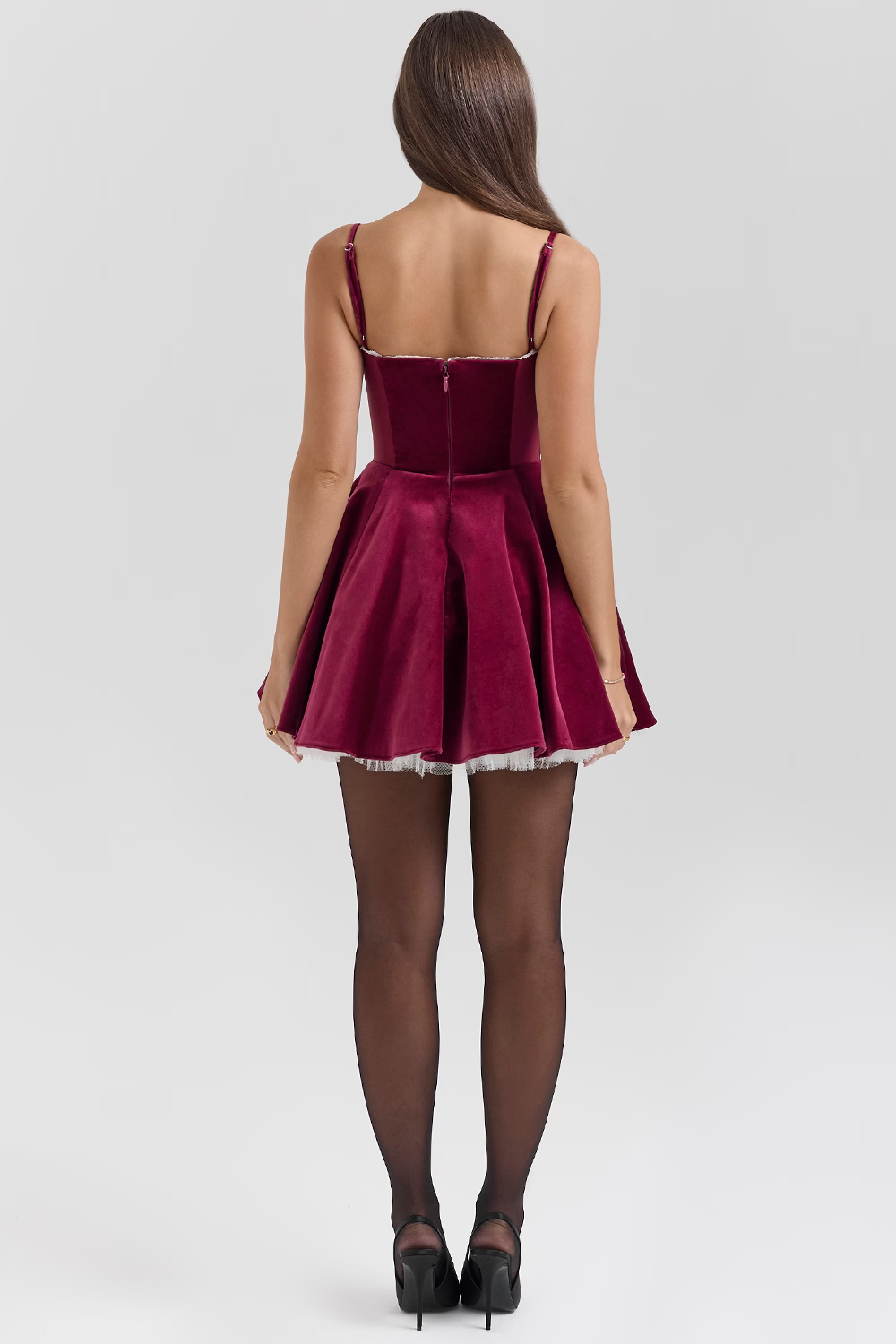 Damen Samt Mini-Kleid Spaghettiträger Ausgestellt