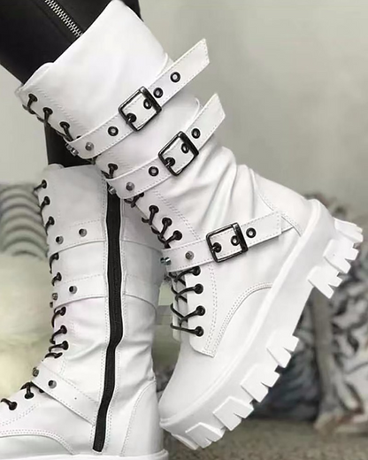 Ceridwynn Damen Military Stiefel Leder Schnürung