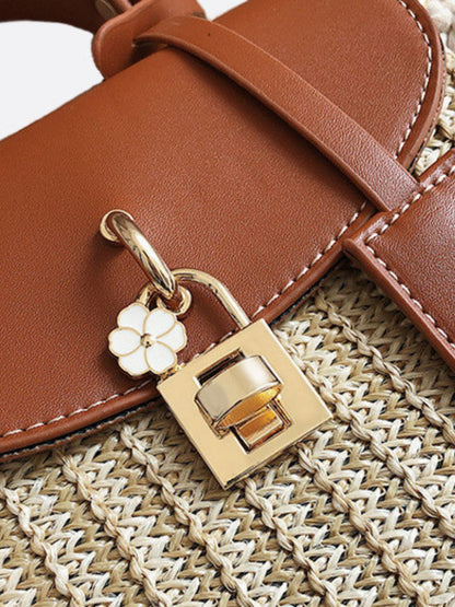 Damen Strohtasche Kunstleder Klappe