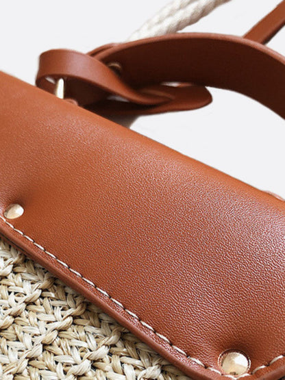 Damen Strohtasche Kunstleder Klappe