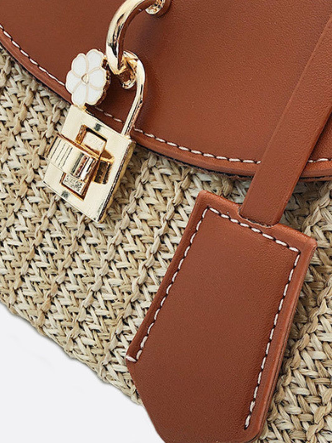 Damen Strohtasche Kunstleder Klappe