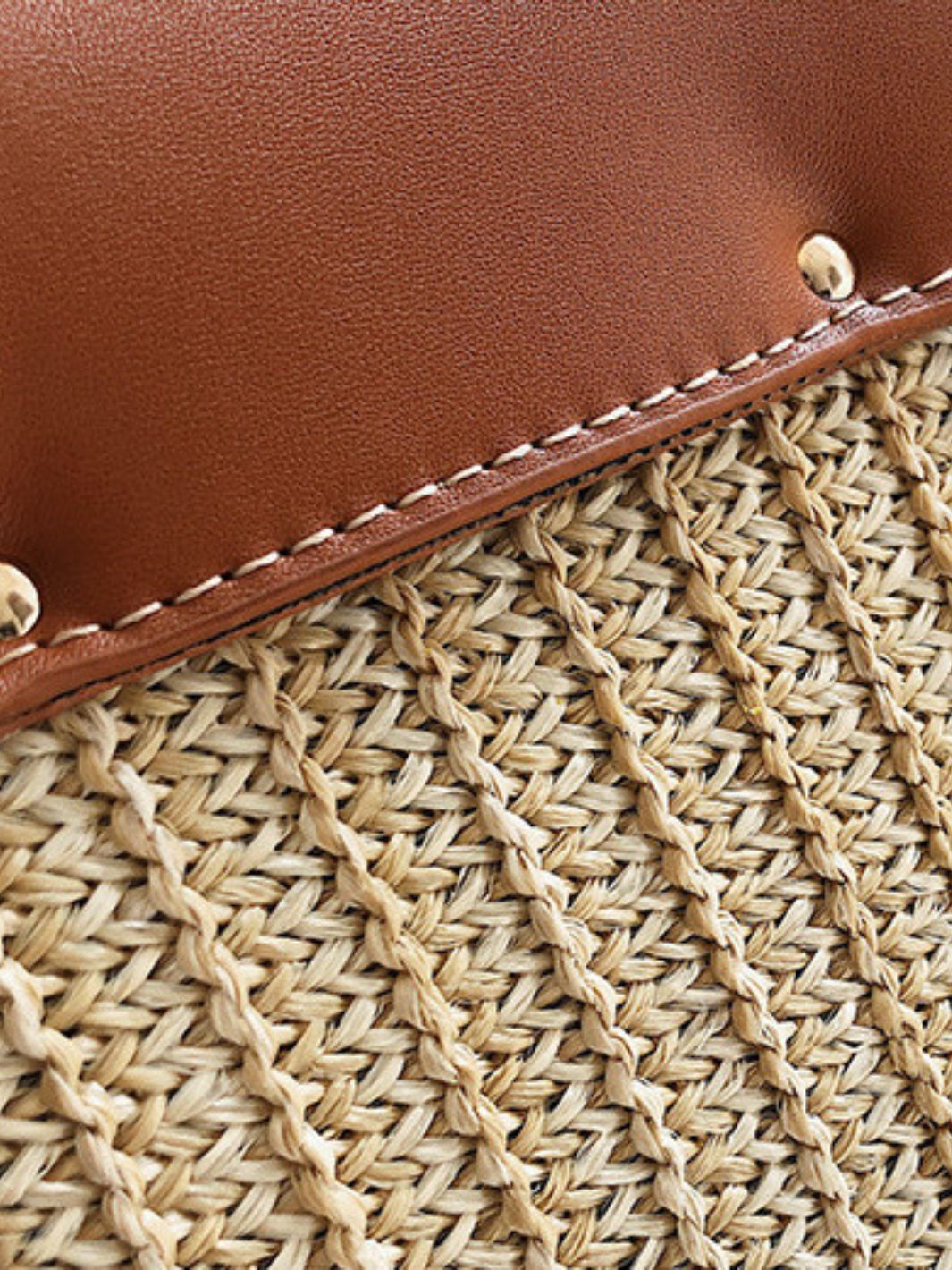 Damen Strohtasche Kunstleder Klappe