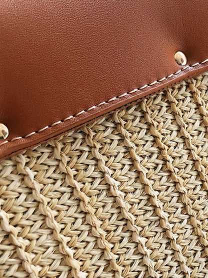 Damen Strohtasche Kunstleder Klappe