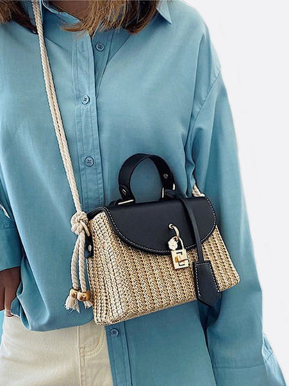 Damen Strohtasche Kunstleder Klappe