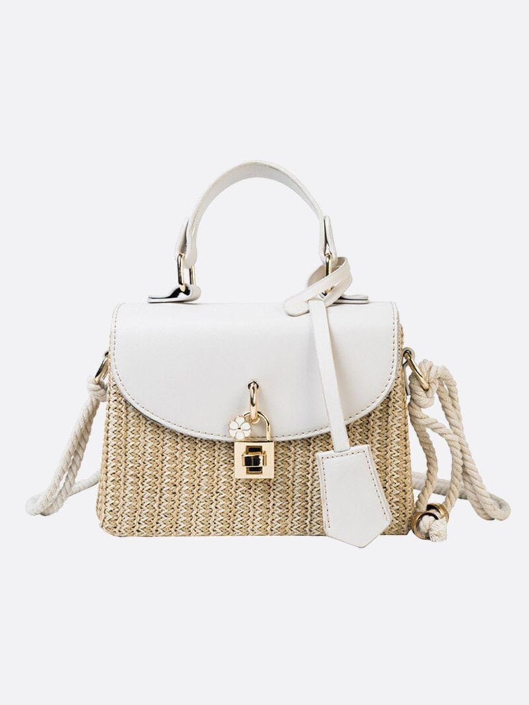Damen Strohtasche Kunstleder Klappe