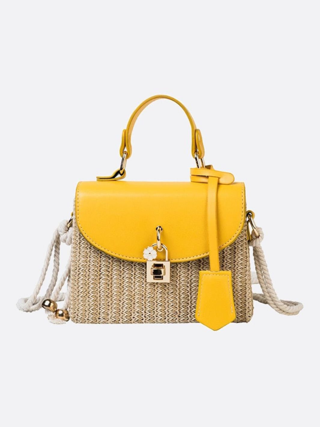 Damen Strohtasche Kunstleder Klappe