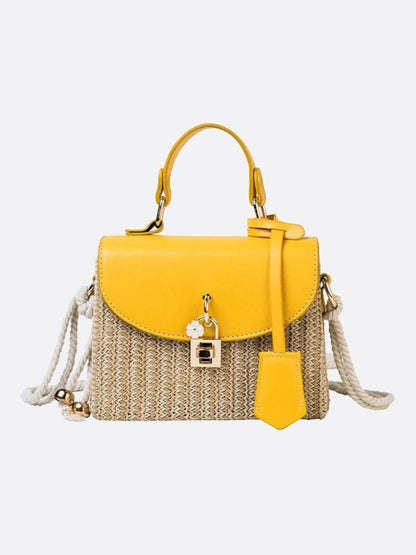 Damen Strohtasche Kunstleder Klappe