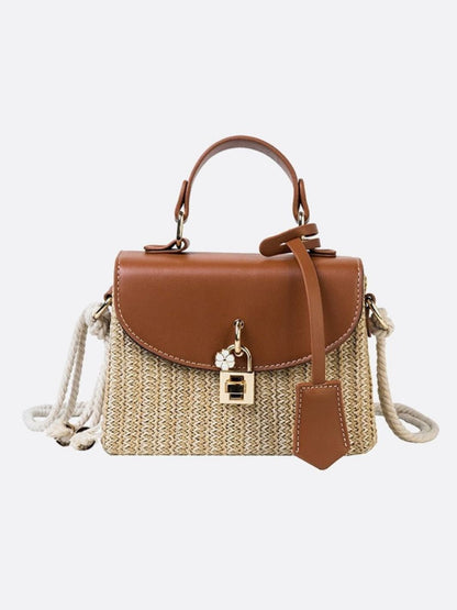 Damen Strohtasche Kunstleder Klappe