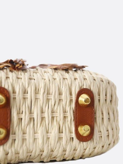 Kleine Strohseil Schultertasche Verstellbarer Riemen Quasten