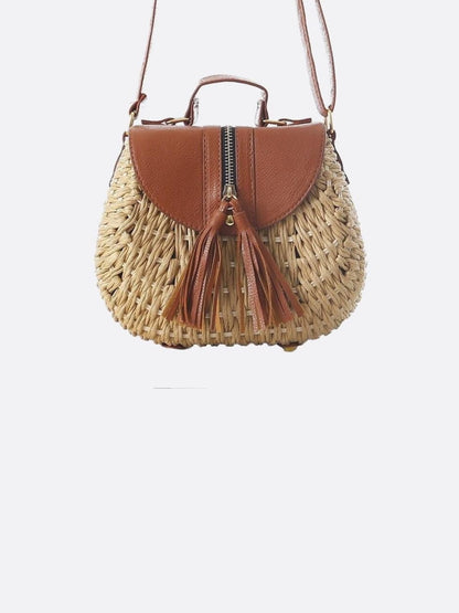 Kleine Strohseil Schultertasche Verstellbarer Riemen Quasten