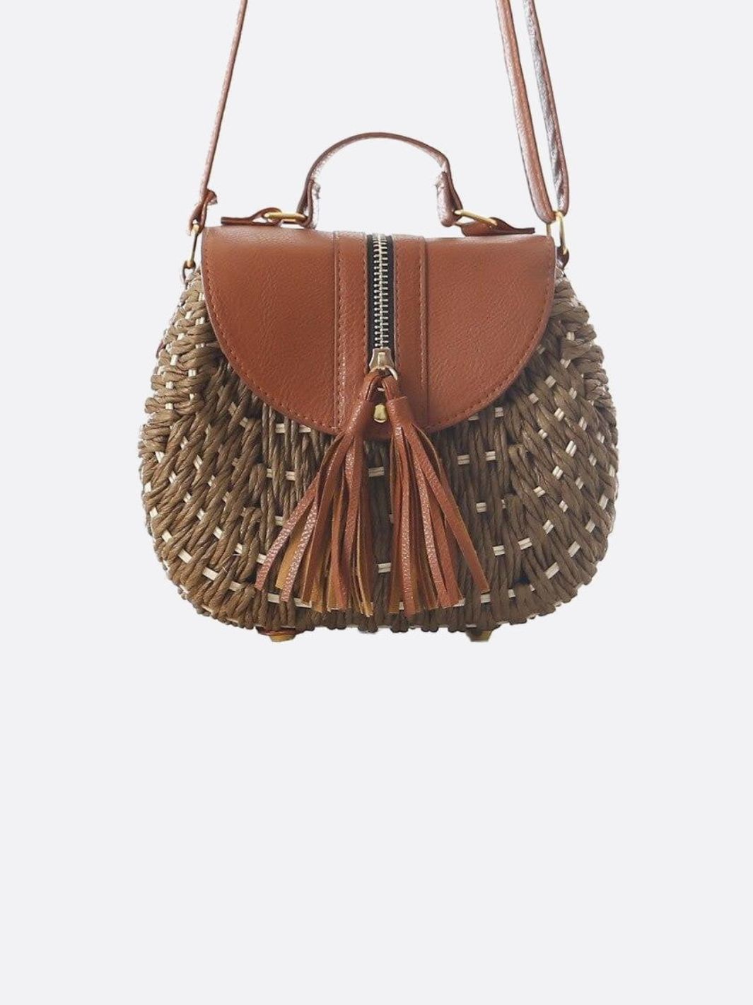 Kleine Strohseil Schultertasche Verstellbarer Riemen Quasten
