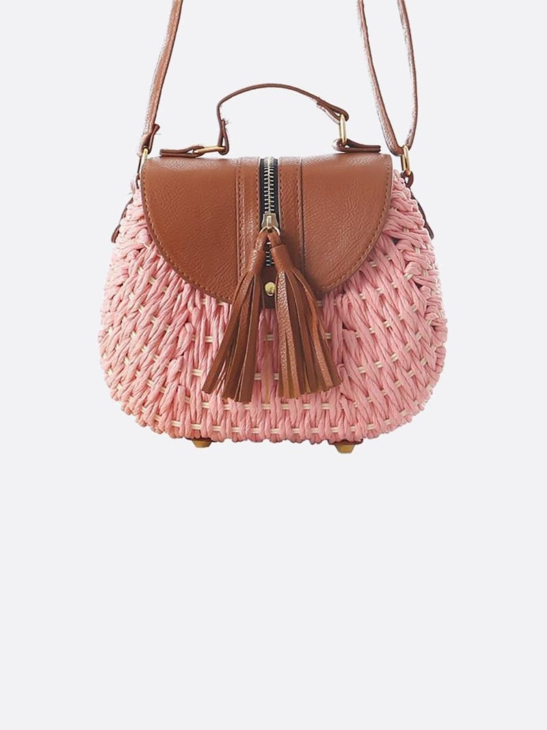 Kleine Strohseil Schultertasche Verstellbarer Riemen Quasten