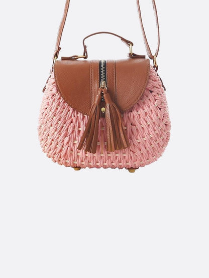 Kleine Strohseil Schultertasche Verstellbarer Riemen Quasten