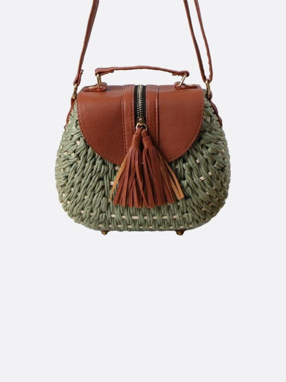 Kleine Strohseil Schultertasche Verstellbarer Riemen Quasten