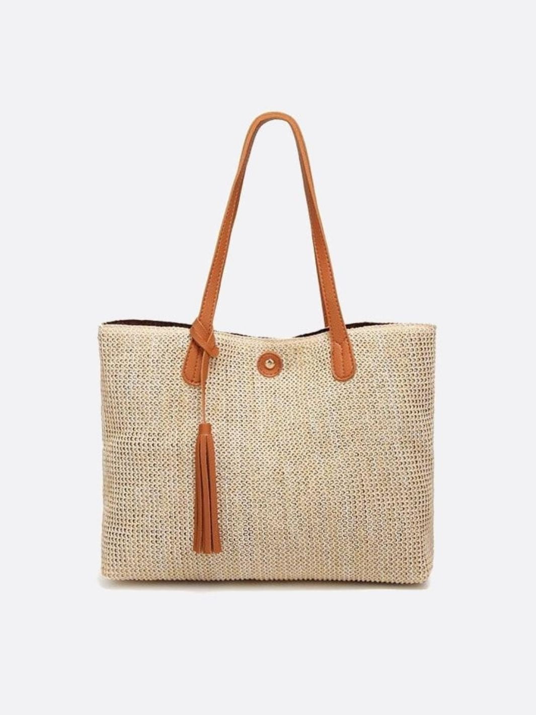 Große Strohtasche Damen Sommer Shopper Naturmaterial Beige - Norvielle