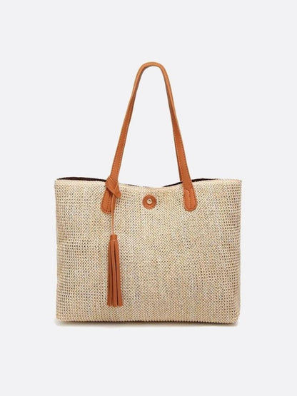 Große Strohtasche Damen Sommer Shopper Naturmaterial Beige - Norvielle