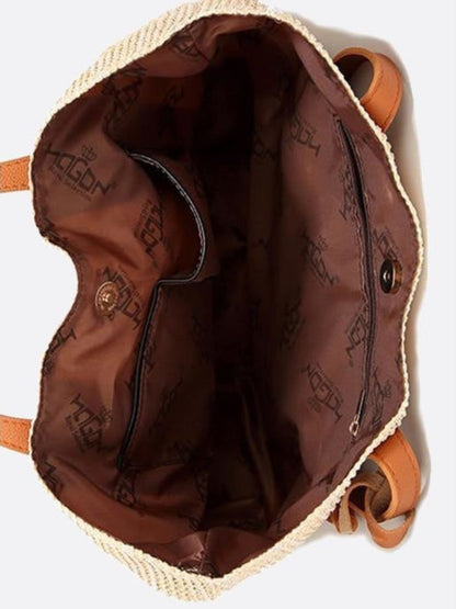 Große Strohtasche Damen Sommer Shopper Naturmaterial Beige