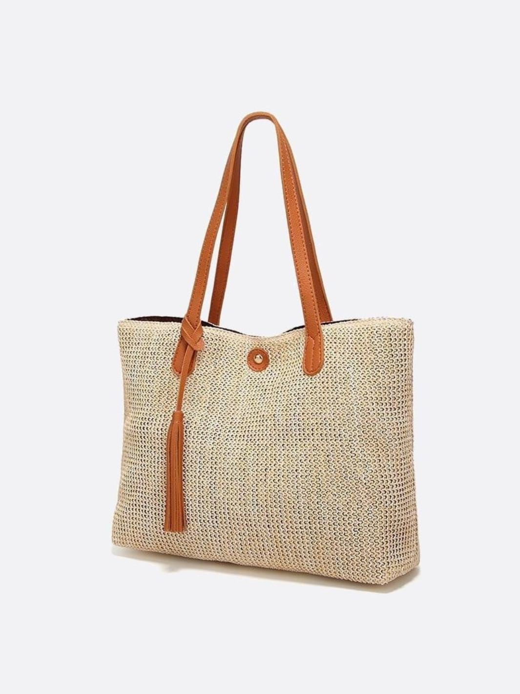 Große Strohtasche Damen Sommer Shopper Naturmaterial Beige