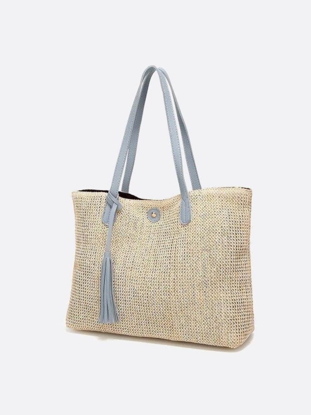 Große Strohtasche Damen Sommer Shopper Naturmaterial Beige