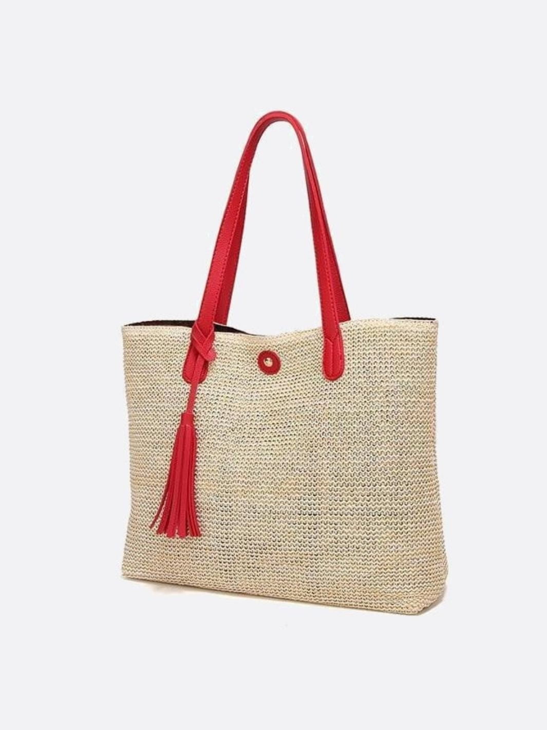 Große Strohtasche Damen Sommer Shopper Naturmaterial Beige