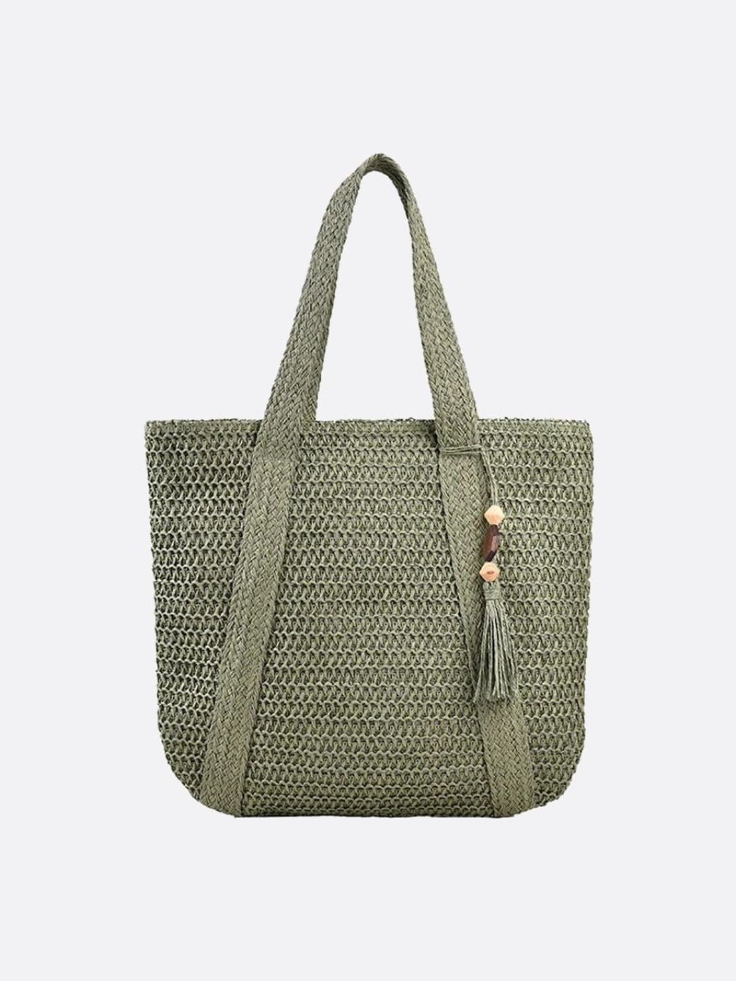 Damen Strohtasche Groß Reißverschluss Schulterriemen Beige