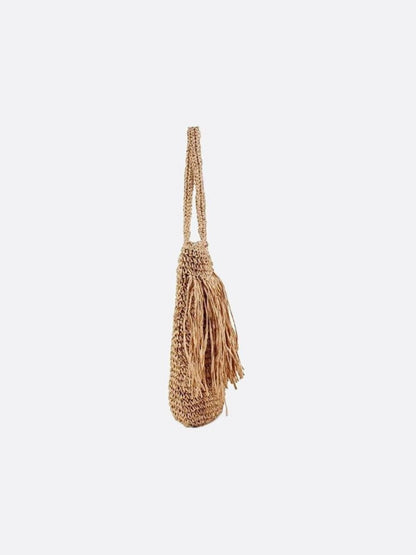 Sola Große Stroh Schultertasche Mit Fransen Reißverschluss Beige