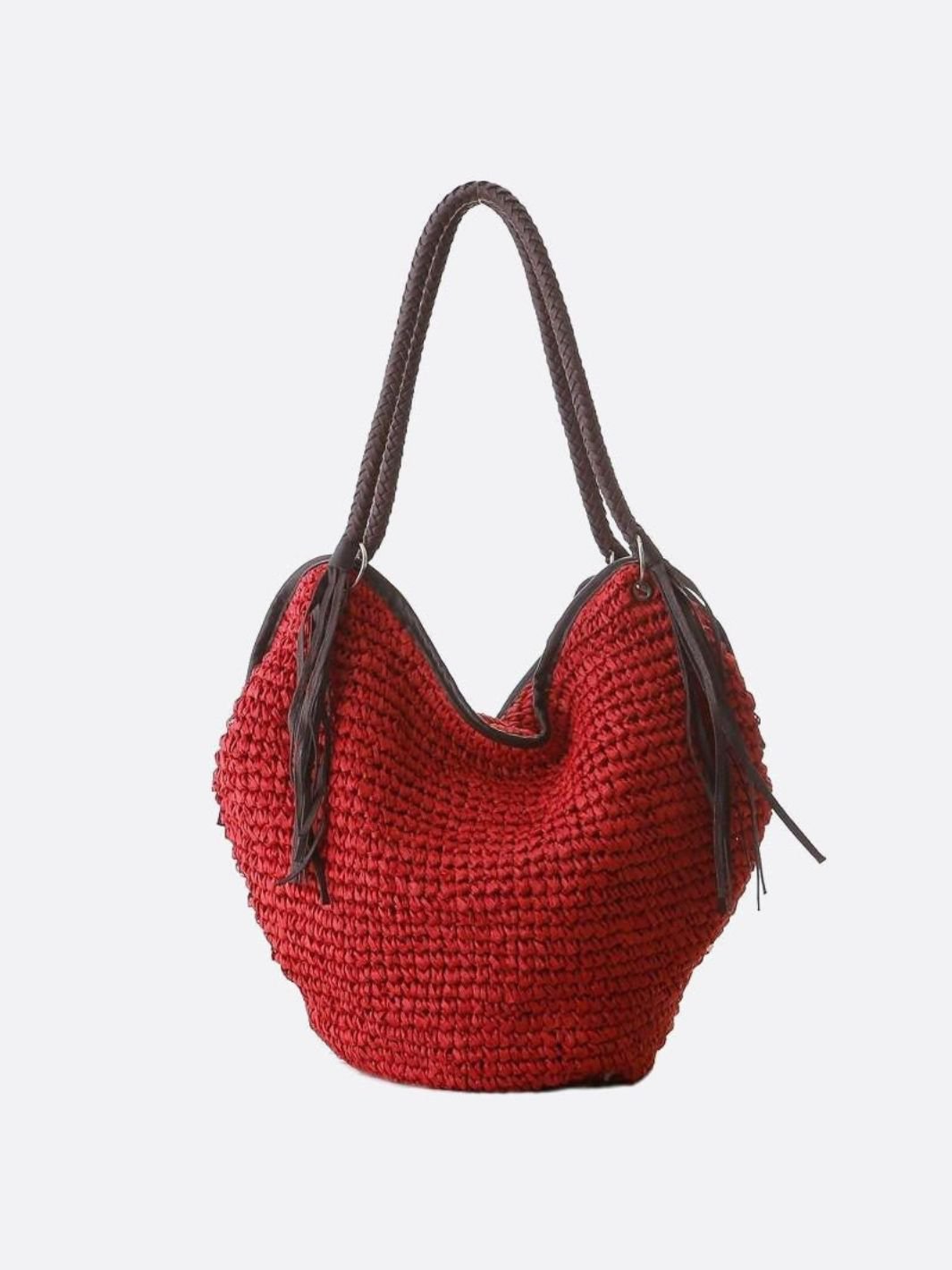 Damen Strohtasche Geflochtener Schulterriemen Leder