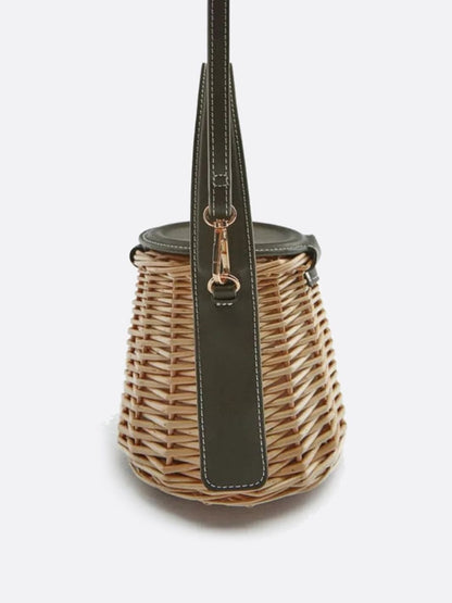 Noa Damen Rattan-Handtasche Kunstleder Grün