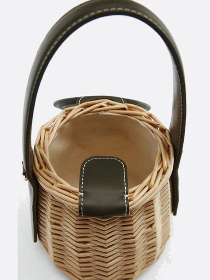 Noa Damen Rattan-Handtasche Kunstleder Grün