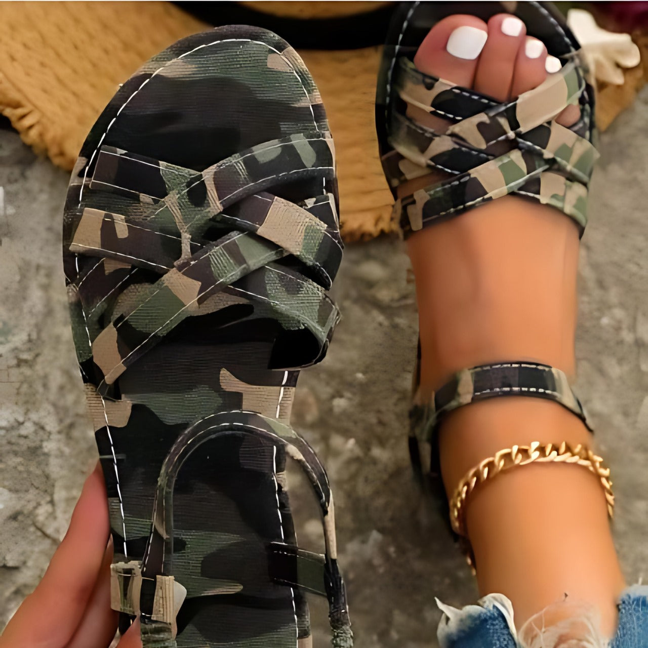 Damen Flache Sandalen Elastischer Riemen Bequem