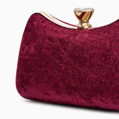 Damen Abendtasche Weinrot Samt Clutch mit Metallgriff