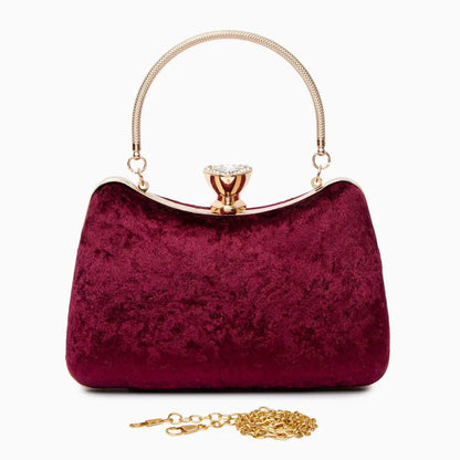 Damen Abendtasche Weinrot Samt Clutch mit Metallgriff