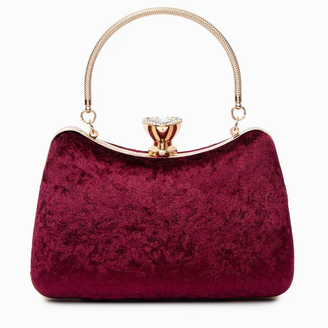 Damen Abendtasche Weinrot Samt Clutch mit Metallgriff - Norvielle