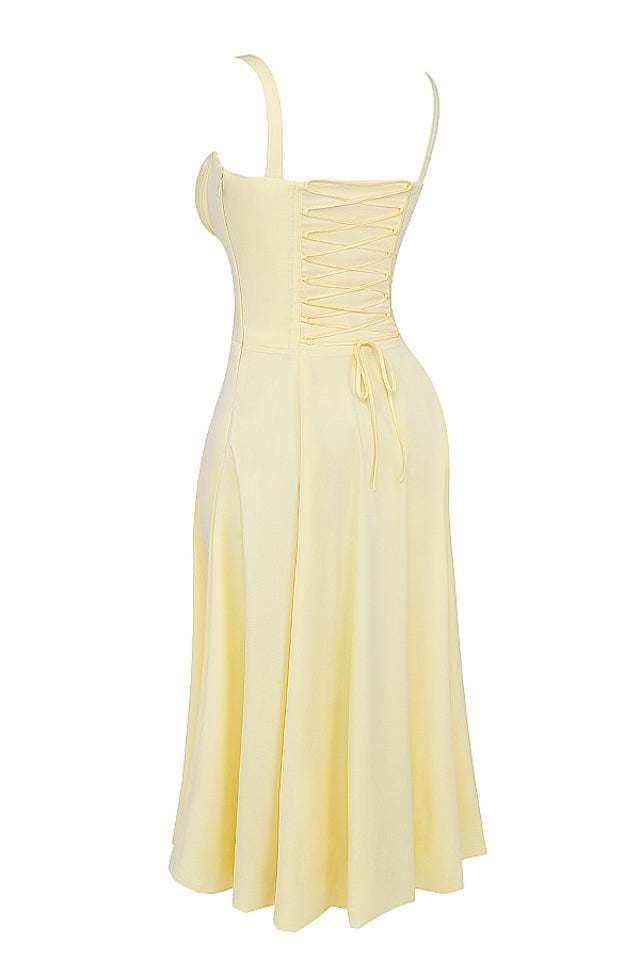 Damen Midikleid Taillenformend Zitronengelb