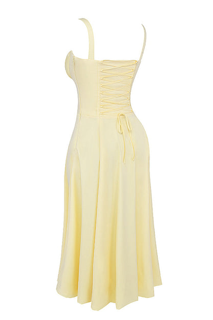Damen Midikleid Taillenformend Zitronengelb