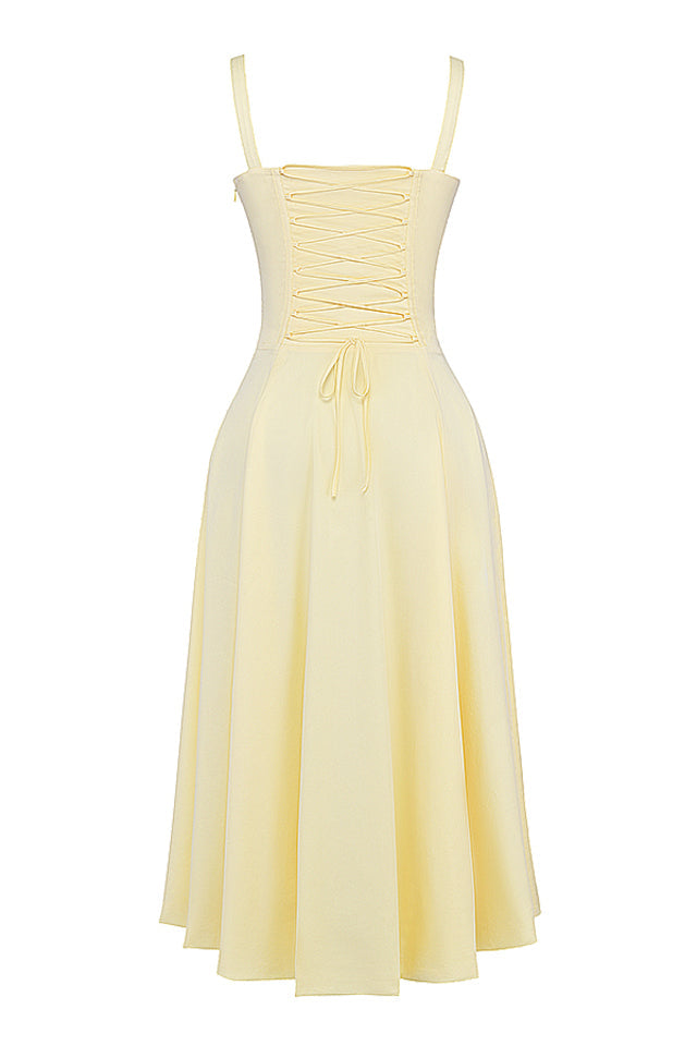 Damen Midikleid Taillenformend Zitronengelb
