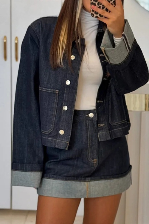 Damen Denim Set Cropped Jeansjacke High-Waist Minirock