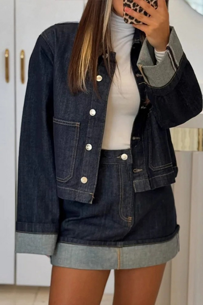 Damen Denim Set Cropped Jeansjacke High-Waist Minirock