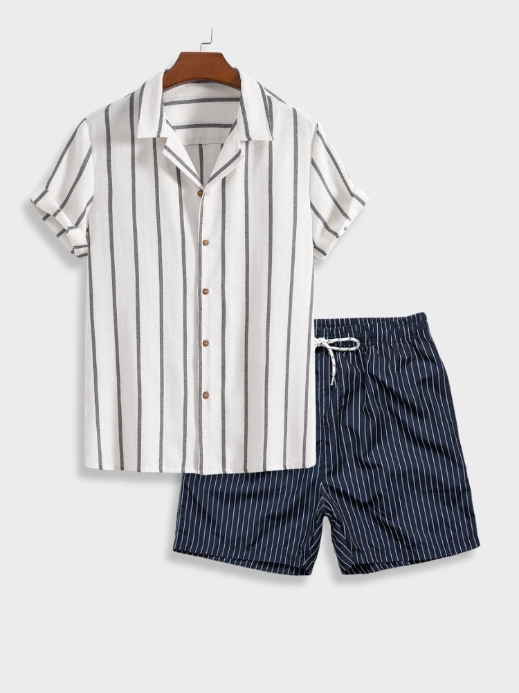 Herren Gestreiftes Sommer-Set Hemd Shorts