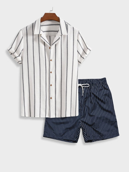 Herren Gestreiftes Sommer-Set Hemd Shorts