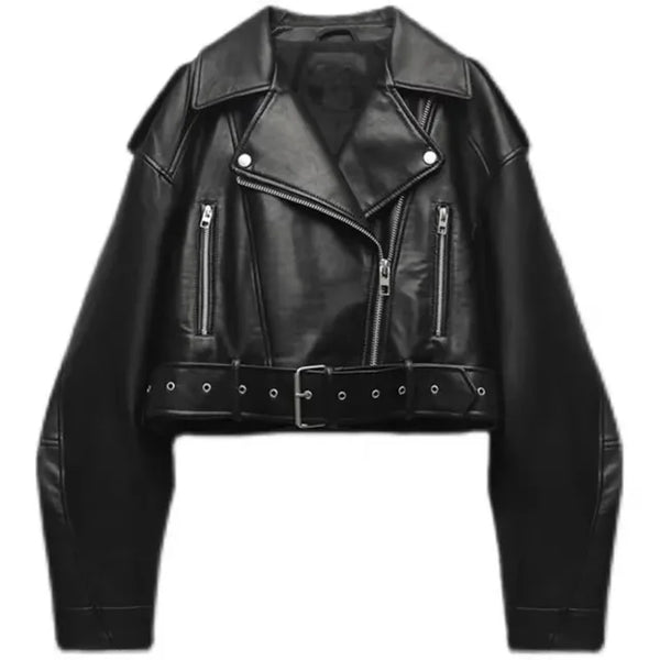 Damen Cropped Jacke Kurz Geschnitten Gürtel - Norvielle